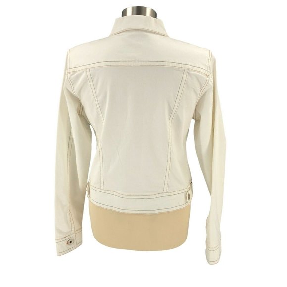 Clash Jeans Womens Jacket Large White Stretch Denim Long Sleeve Flap Pockets EUC - Picture 7 of 12